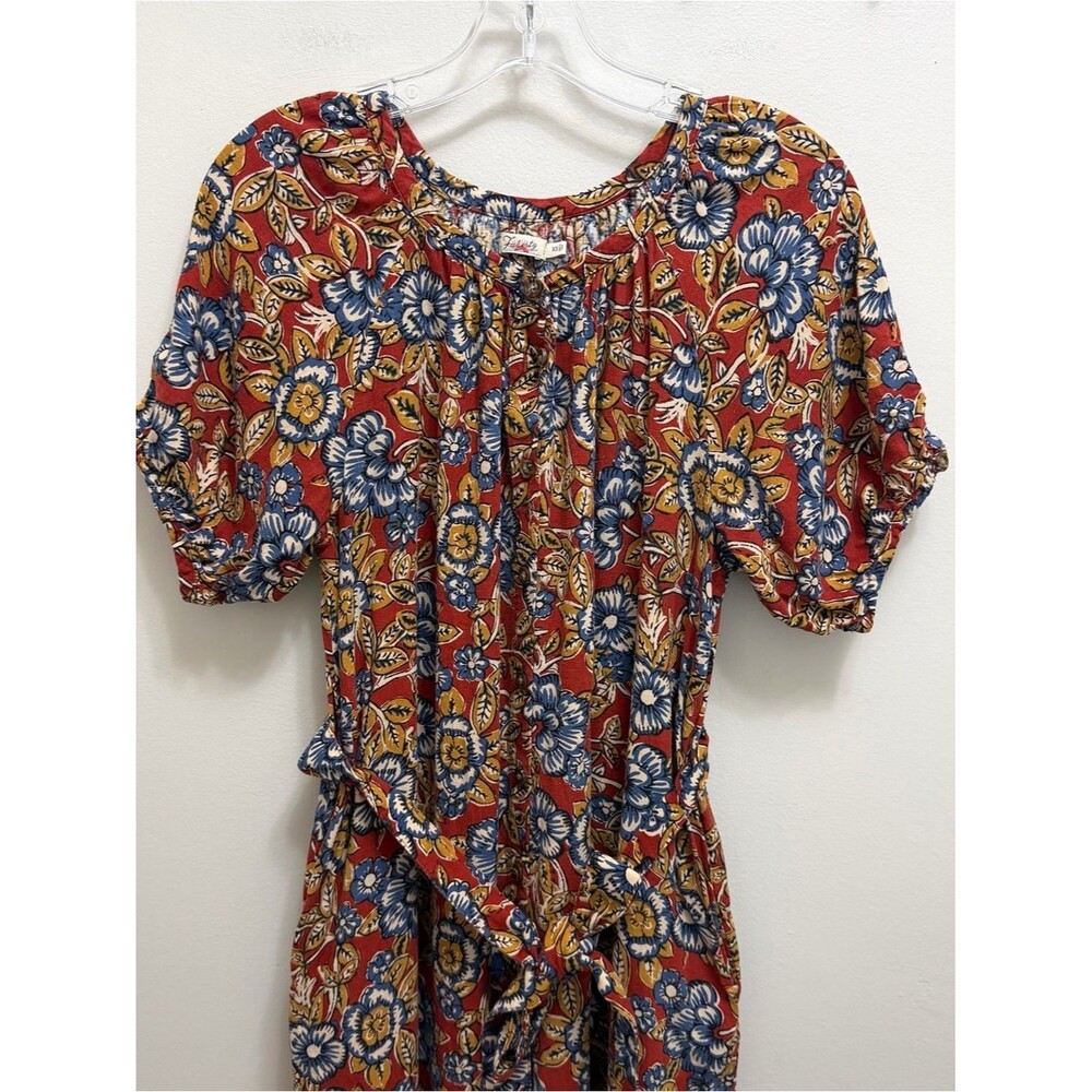 Faherty Carmel Linen Midi Dress Waist Tie Pockets in Red Desert Blossom Size XS - Picture 5 of 12